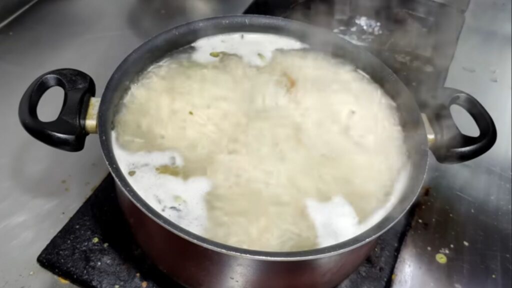 Colorful Gluten-Free Vegetable Biryani | Light and Healthy 6 A large pot boiling four cups of water with a bay leaf, cardamom pods, and a cinnamon stick, cooking basmati rice for 6-8 minutes until almost done, for a fragrant biryani .Colorful Gluten-Free Vegetable Biryani | Light and Healthy