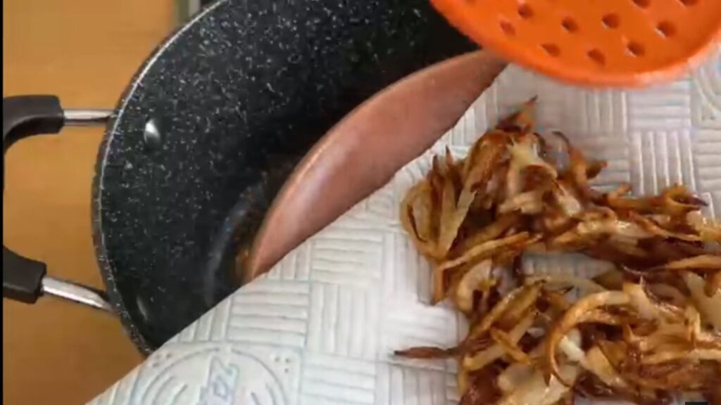 Gluten-Free Chicken Biryani | A Simple Twist on a Classic 7 Golden fried onion in olive oil